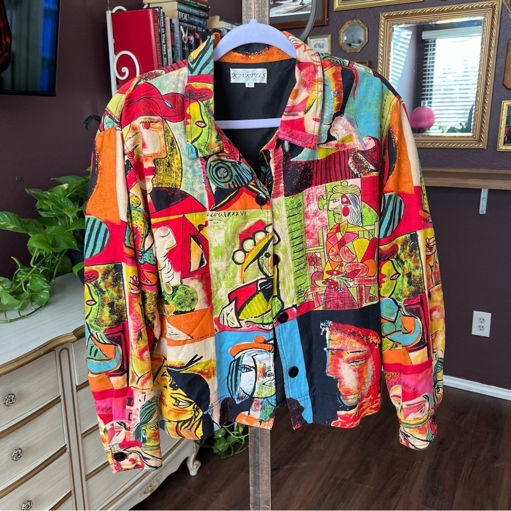 Vintage Kaktus Linen Picasso Bomber Jacket Size Large
